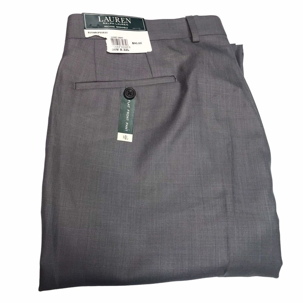 Lauren Ralph Lauren Mens 36Wx32L Flat front pants Gray‎ New Tags pockets comfort